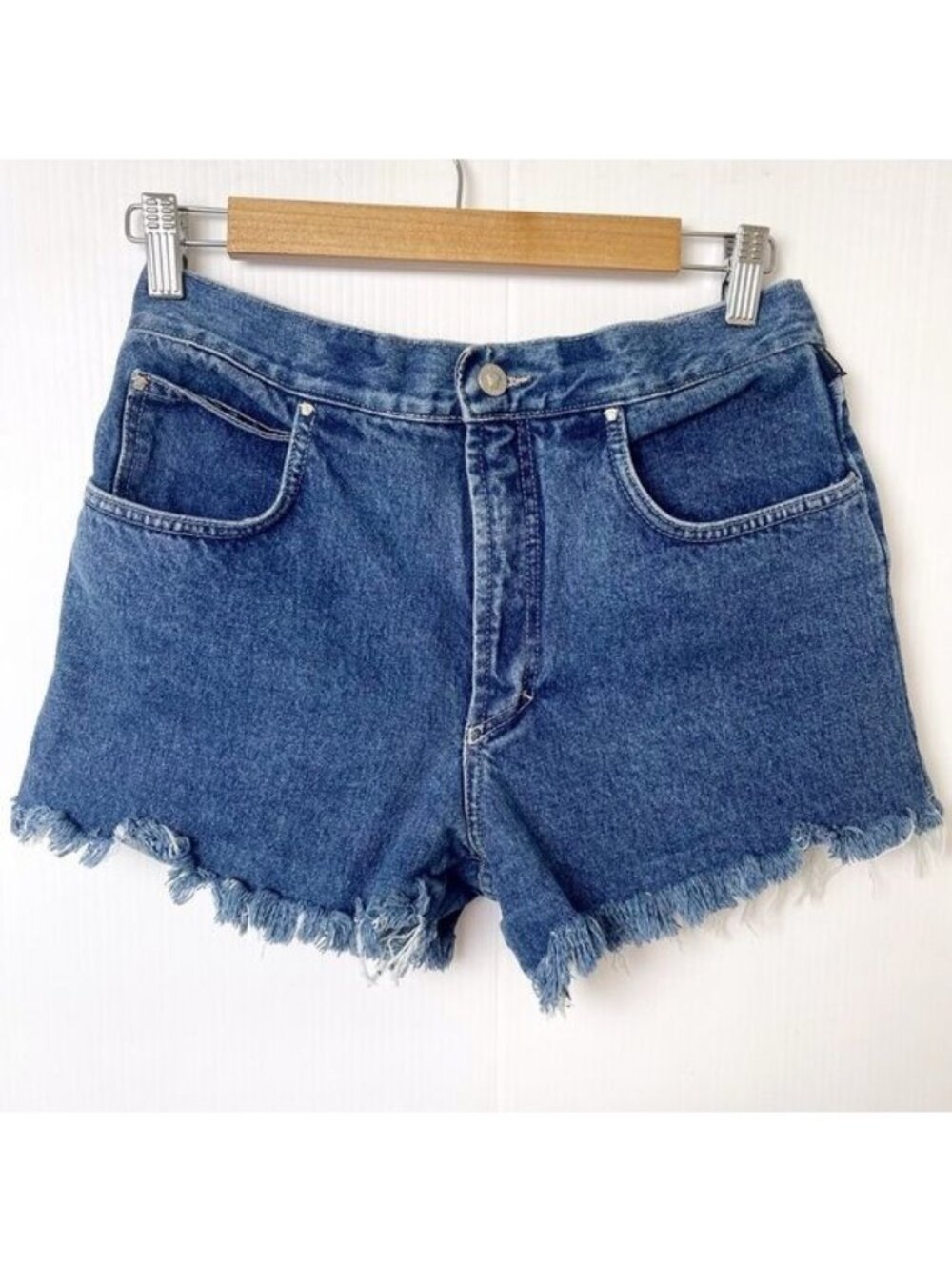 VERSACE COUTURE DENIM FRAYED HEM HIGH WAIST SHORTS MEDUSA HEAD HARDWARE 8